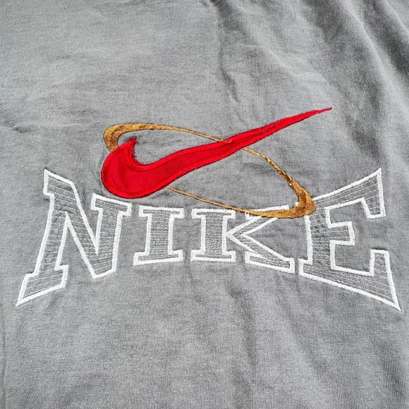 Vtg Nike T-Shirt XL Embroidered Striped Ringer Collar Basketball Made in USA 90s - Picture 3 of 10